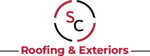 SC Roofing & Exteriors logo in red and black text with circular SC emblem