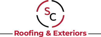 SC Roofing & Exteriors logo in red and black text with circular SC emblem