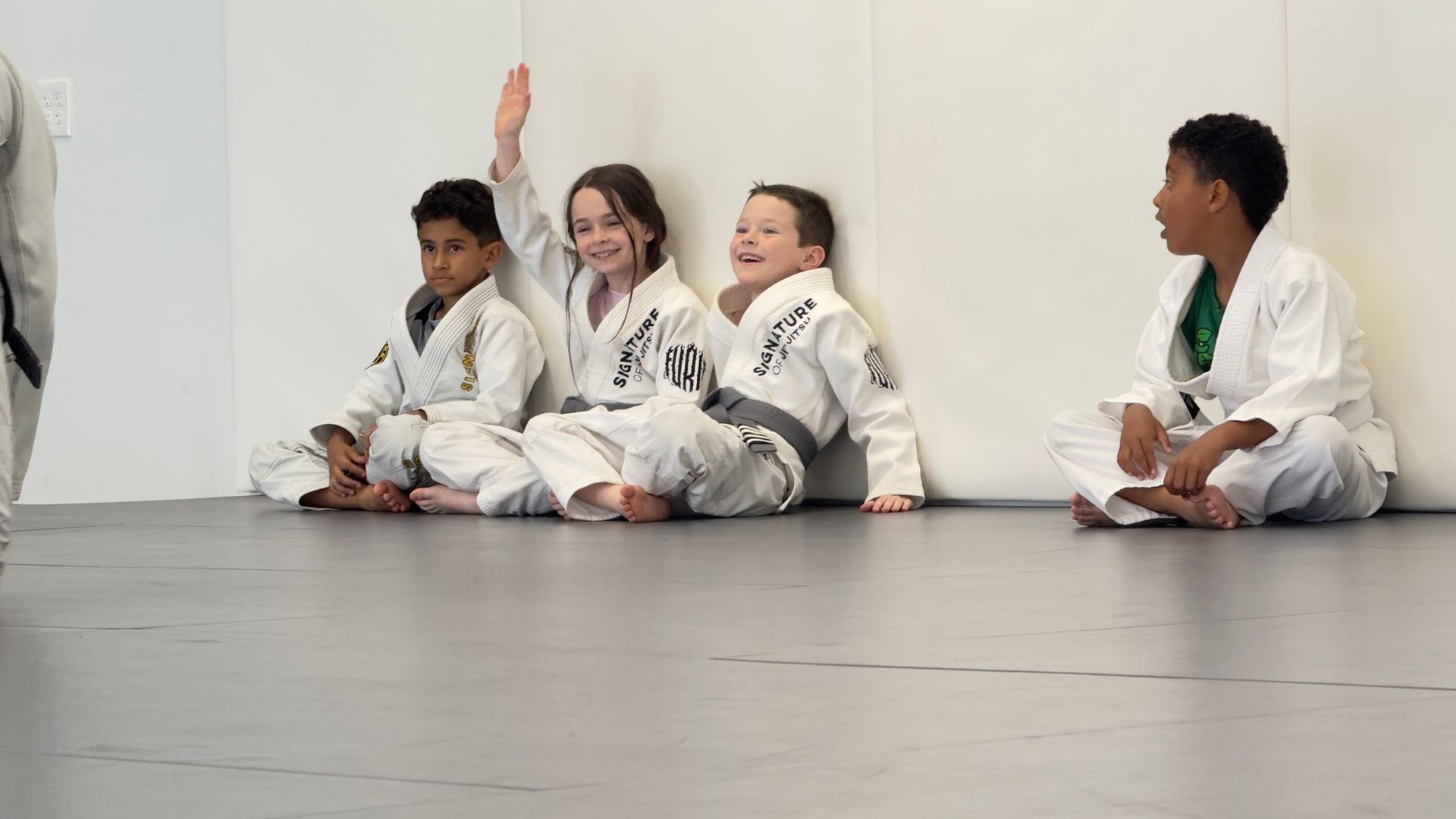Kids practicing mindful Youth Jiu-Jitsu drills at Signature of Jiu-Jitsu in Belmont, CA to build focus