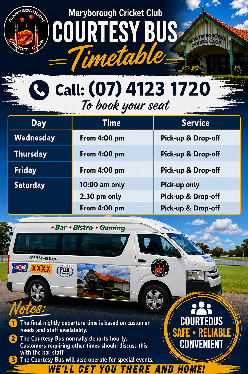 Courtesy Bus Timetable 2025