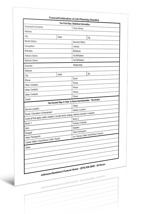 Johnson-Danielson Funeral Home Celebration of Life Planning Checklist