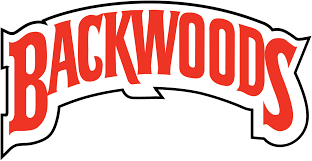 Backwoods logo: red text with black outline on a white banner.