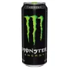 Black Monster Energy drink can with green claw logo, against a white background.