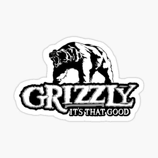 Grizzly bear logo with text "Grizzly It's That Good". Bear snarling, black and white on white background.
