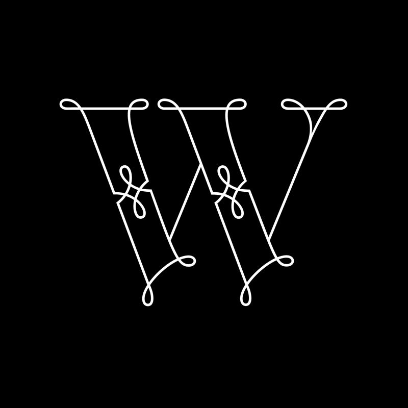 A stylized, white-line decorative letter 