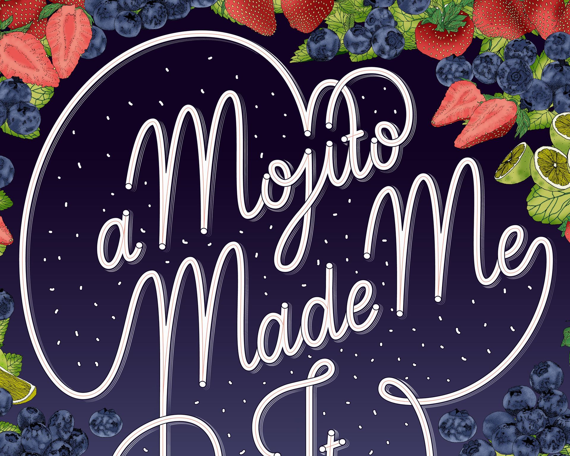 “Mucho Made Me” in white script on a purple heart with berries and flowers around it