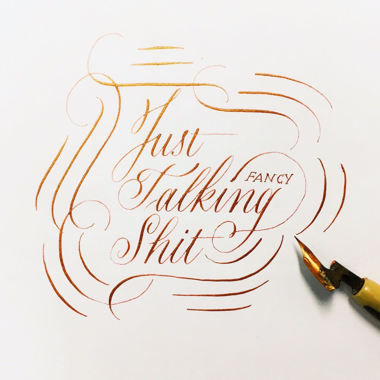 Elegant copper calligraphy reads