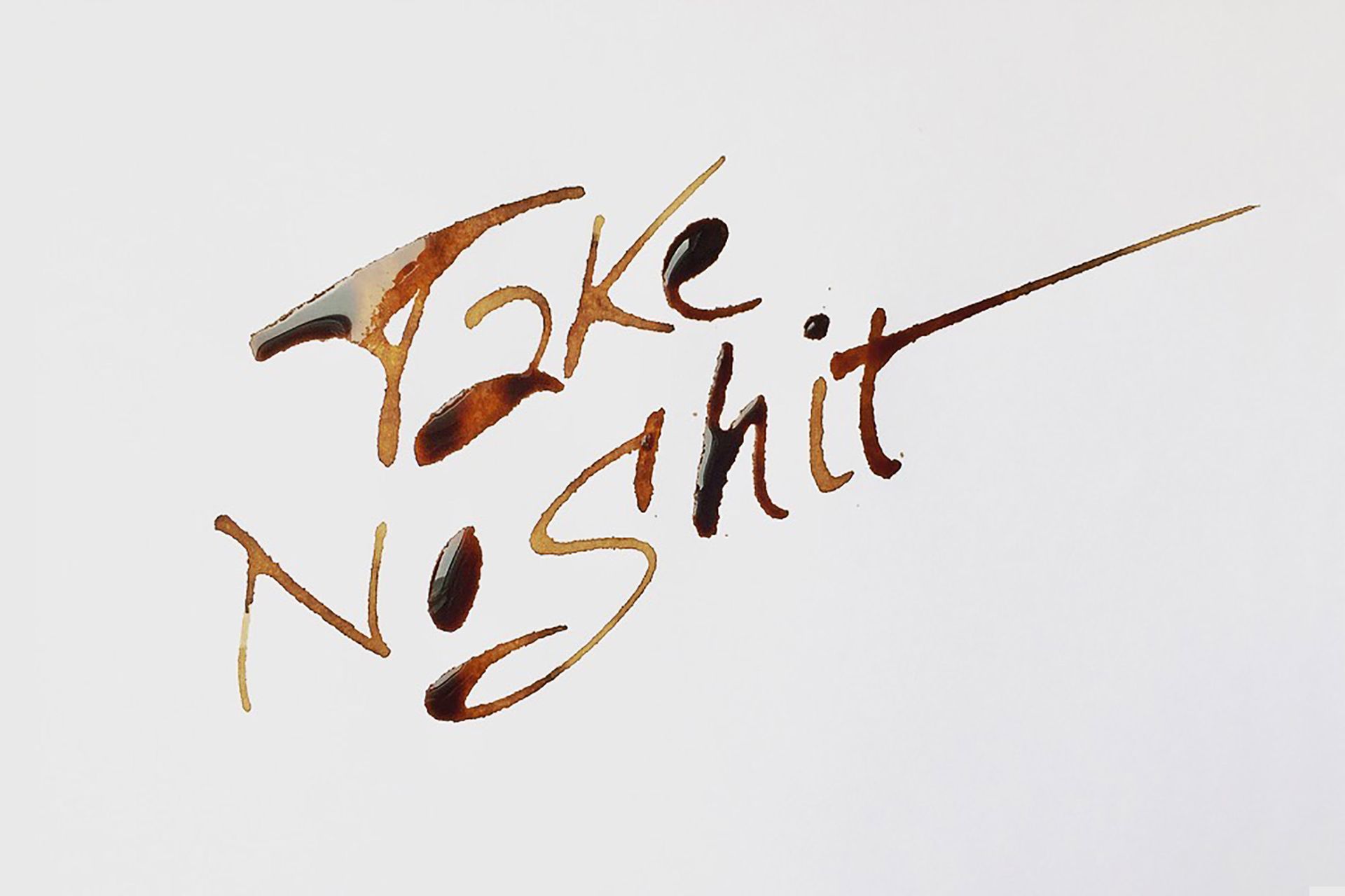 Calligraphic text in brown ink reads