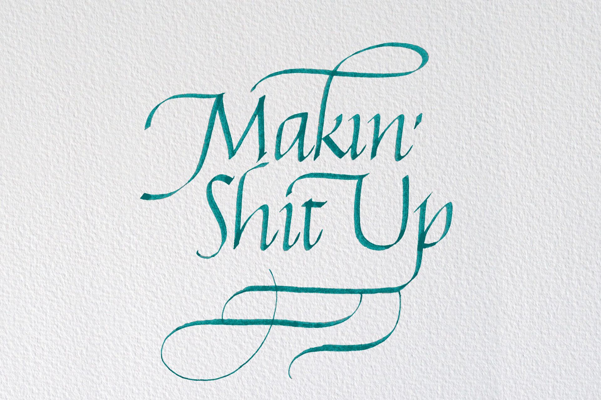 Teal decorative script lettering against a white background that reads,