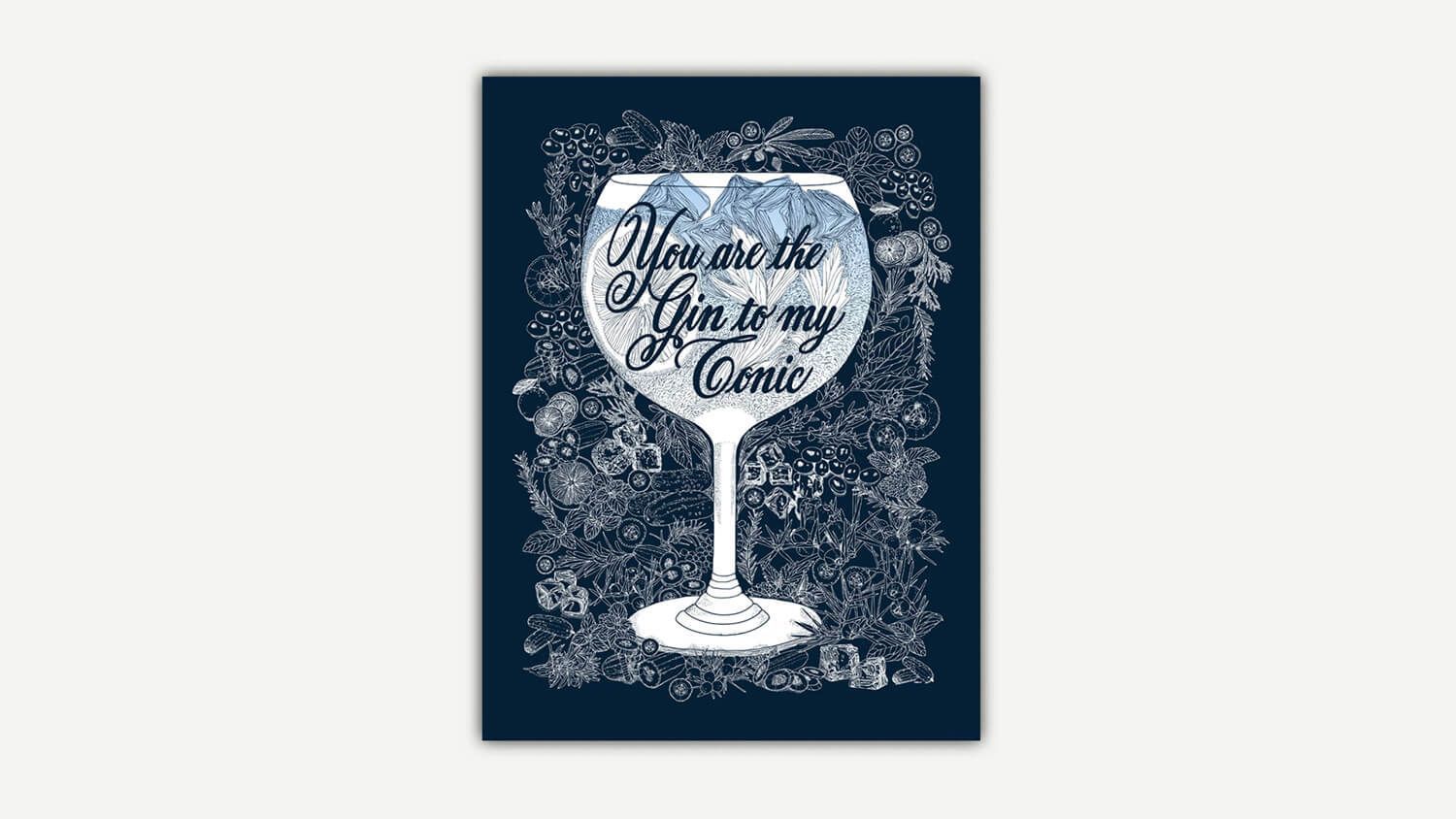 Decorative navy poster with a white illustrated goblet and cursive text inside the glass