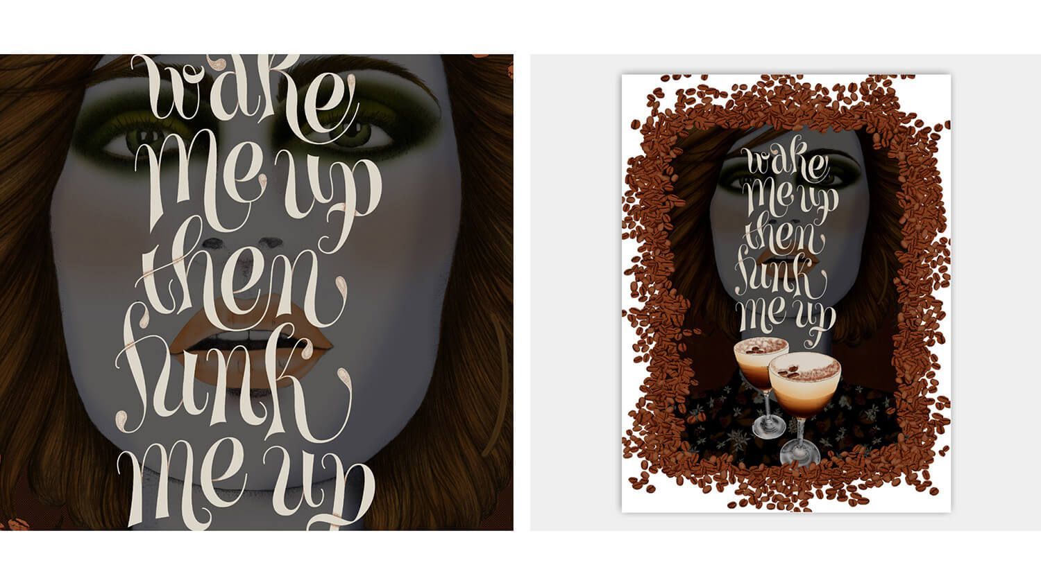 Decorative black-and-white hand lettering sign reading “wake me when summer is over” with a coffee cup
