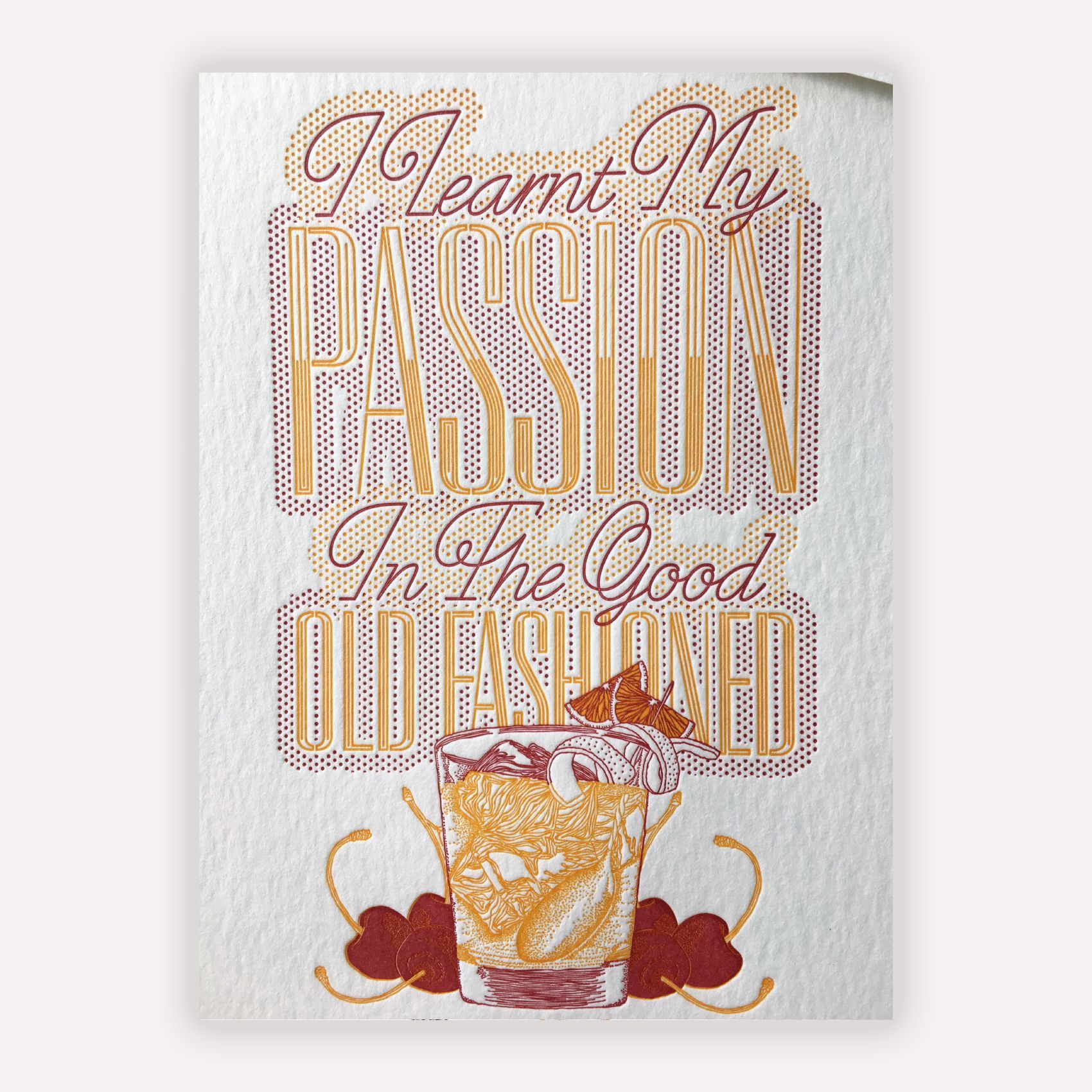 “Having my passion in the good old days” quote on white background with coffee cup and cherries