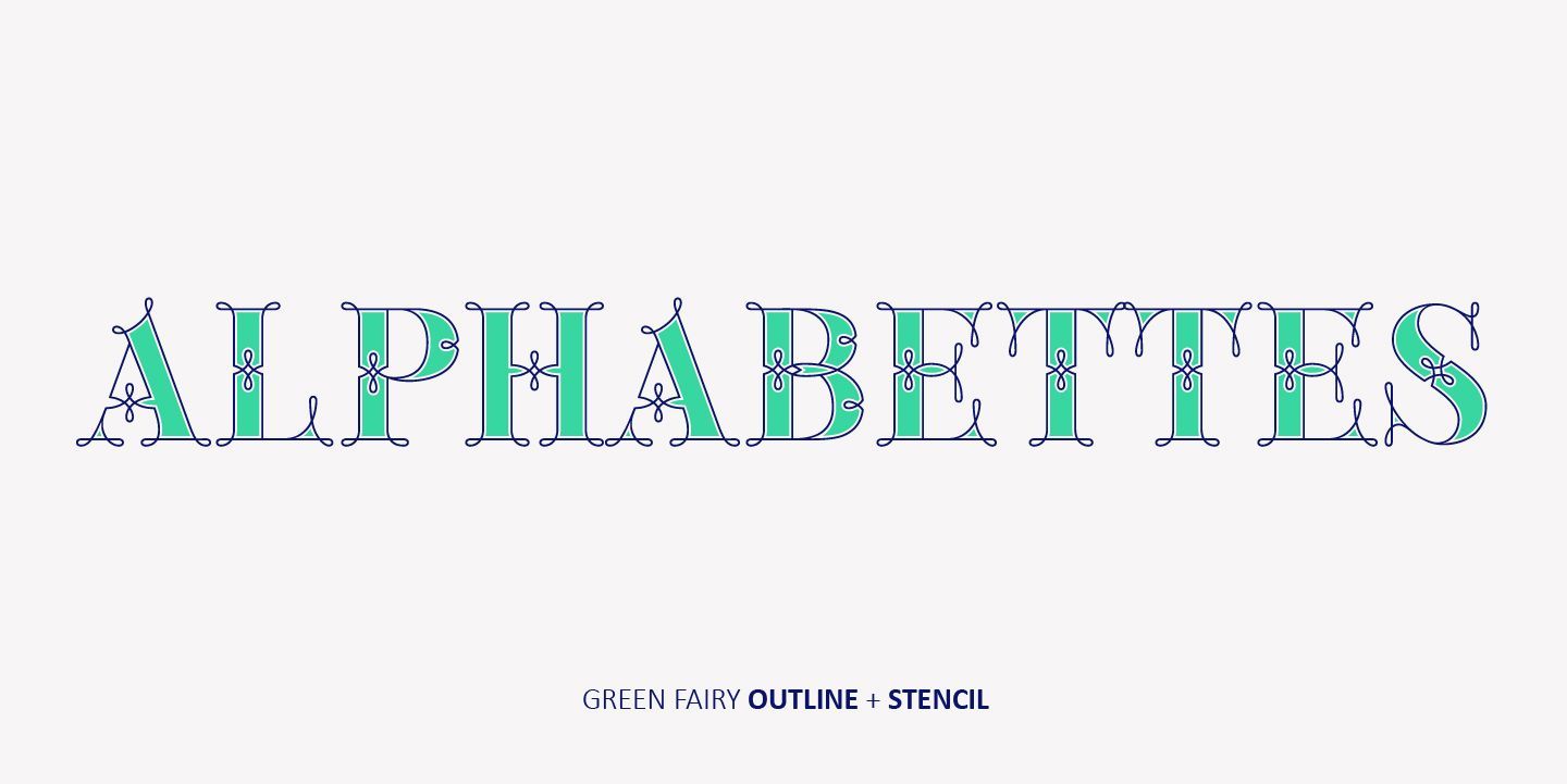 Pastel-styled word “ALPHABETS” in large decorative letters on a white background.
