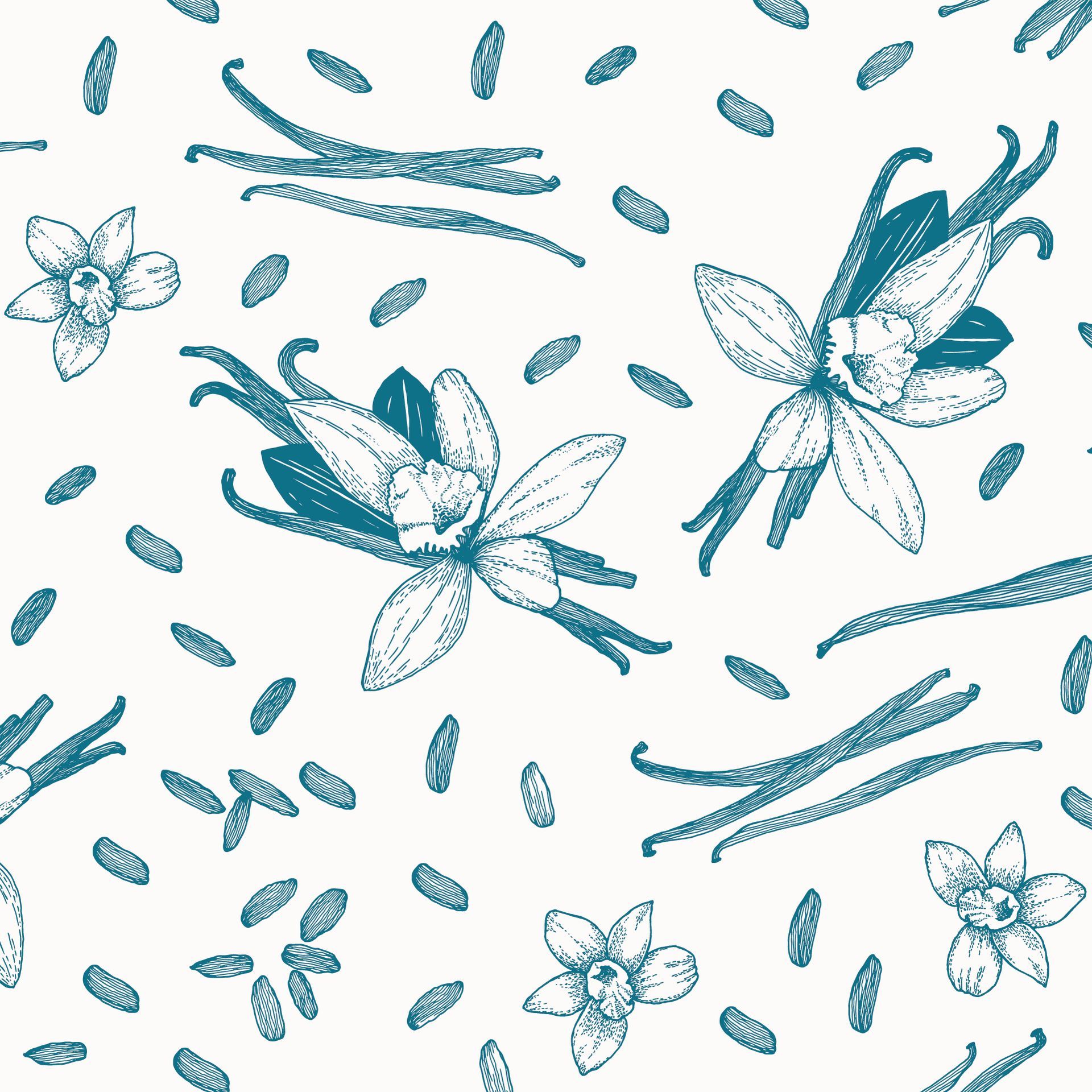 Blue floral and dragonfly pattern on a white background