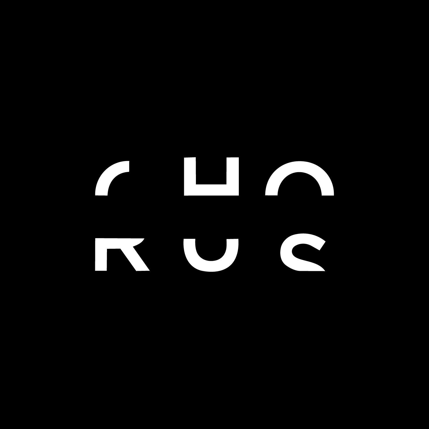 White abstract geometric logo on a black background.