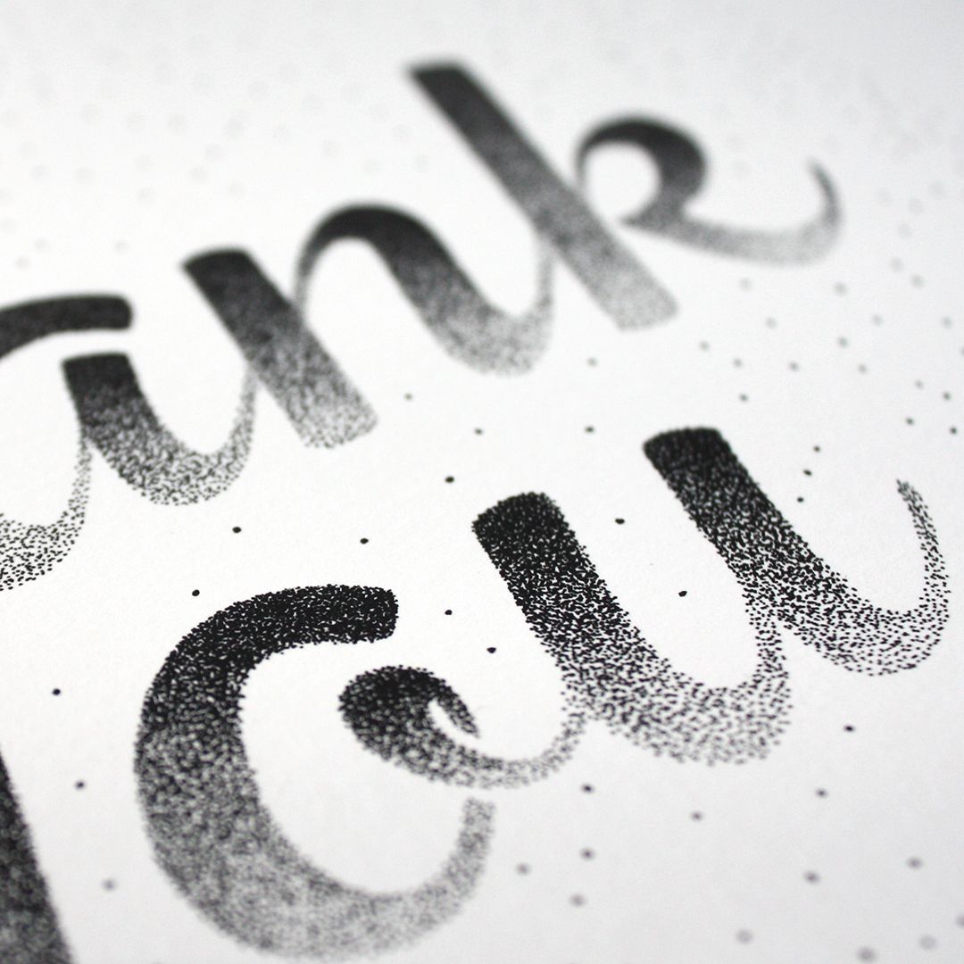 Black-and-white stippled calligraphy reading