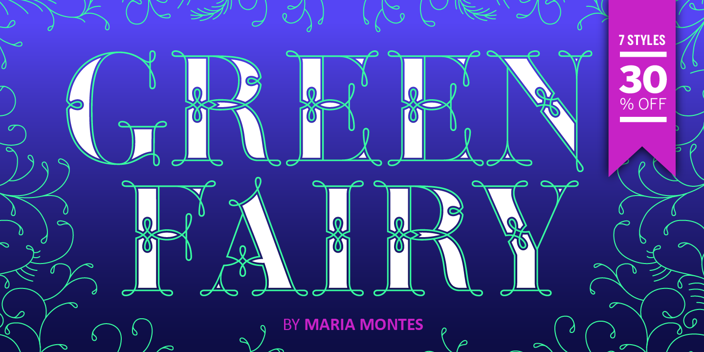 Book cover with ornate white title “Green Fairy” on a purple background and a pink “30th” anniversary ribbon.