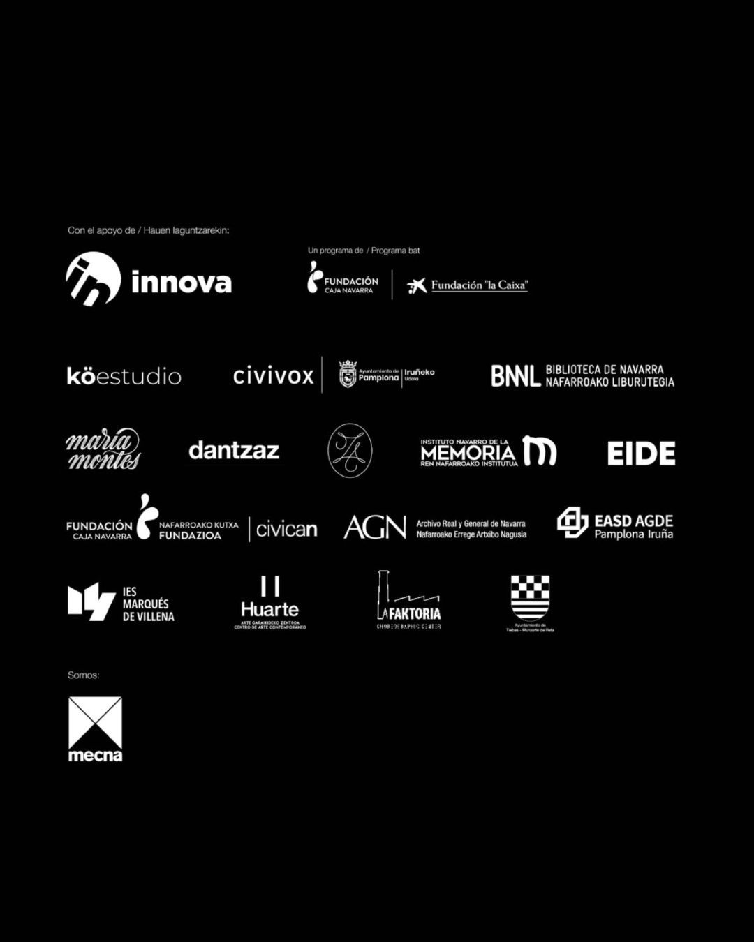 Black background with a grid of white sponsor and partner logos.