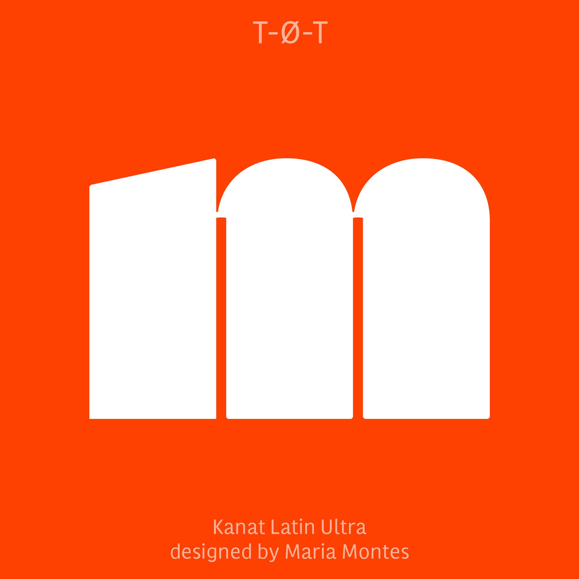 Orange poster with a white abstract “m” logo and small text above and below