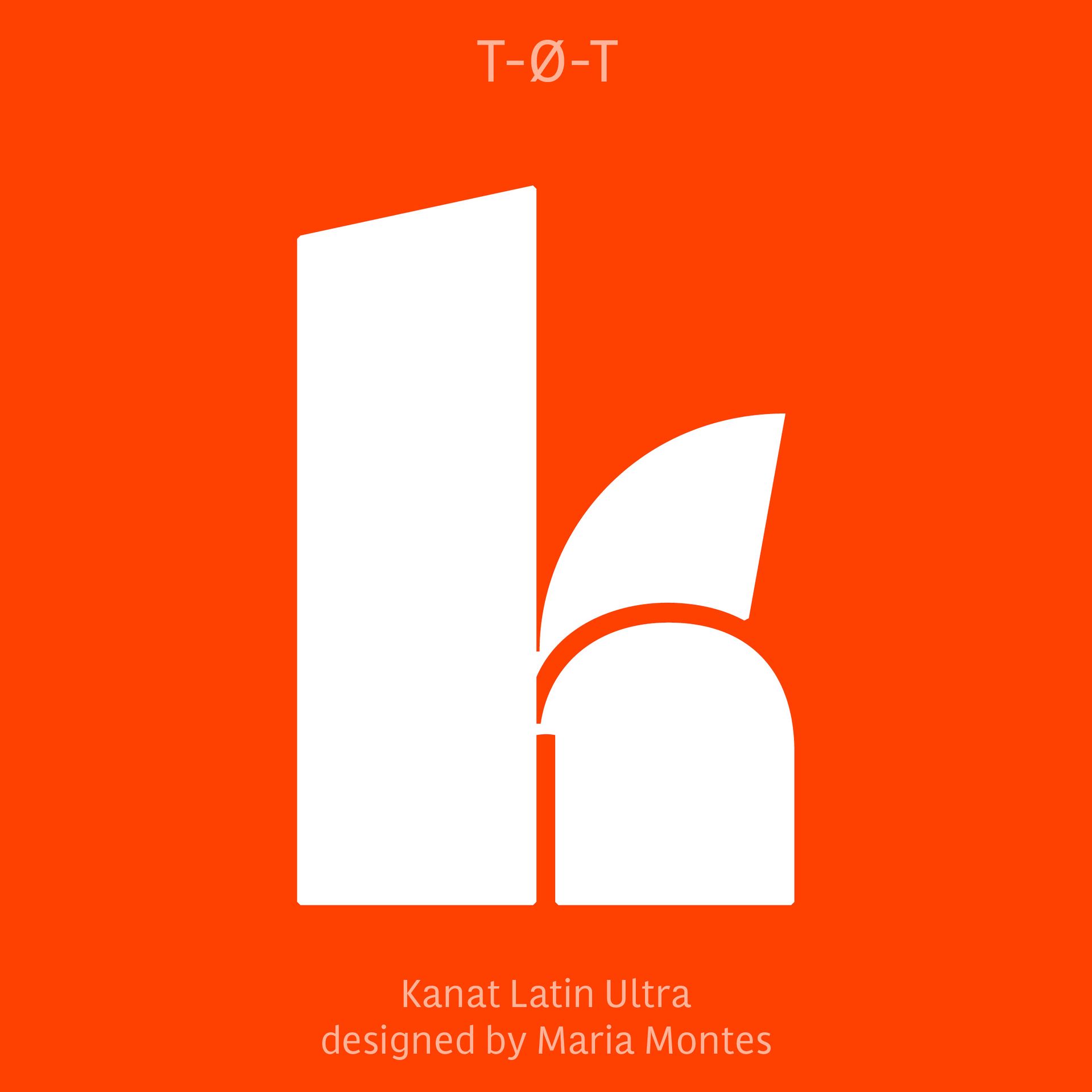 Orange poster with a white abstract lowercase h and small text reading “Karat Latin Ultra” and “designed by Mario Martinez”