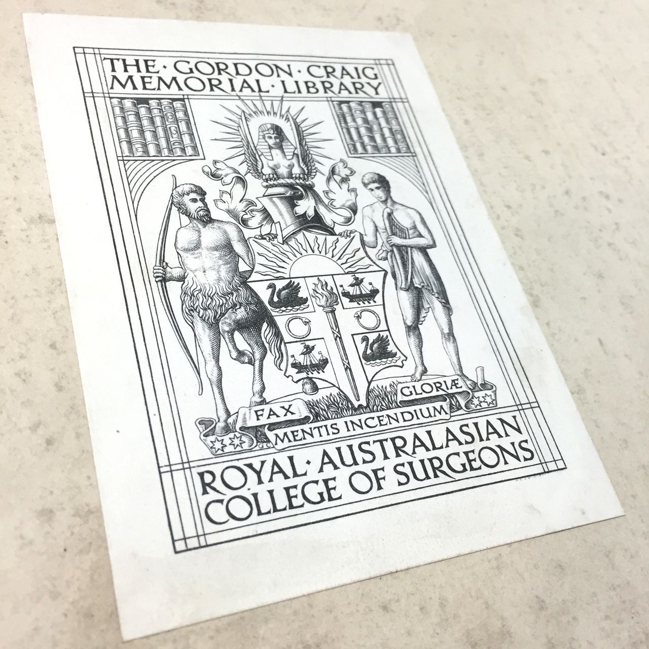 Booklet cover for The Gordon Craig Memorial Library, Royal Australasian College of Surgeons, with black-and-white illustration