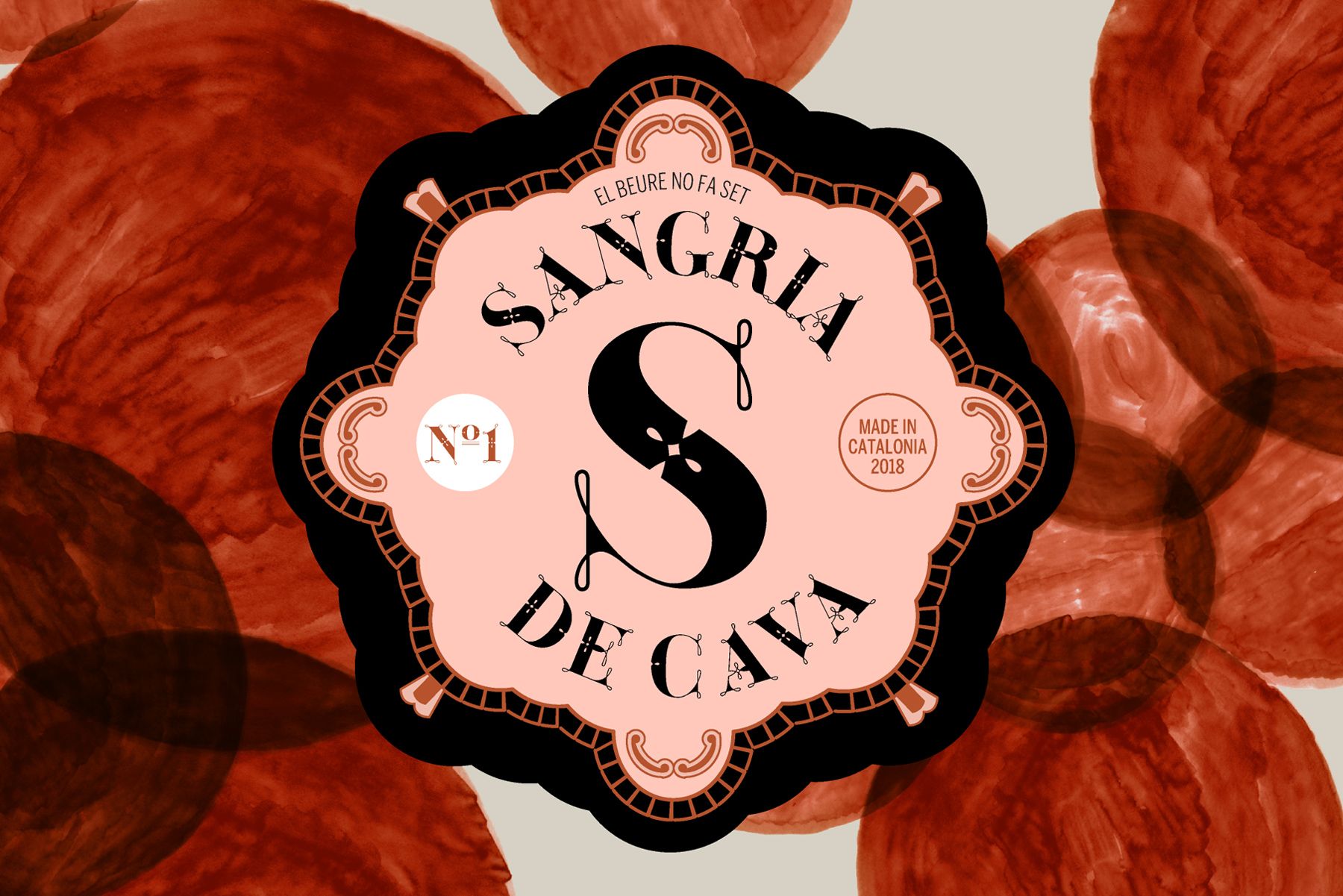 Pink Sangria de Casa logo on a red circular background with black decorative border