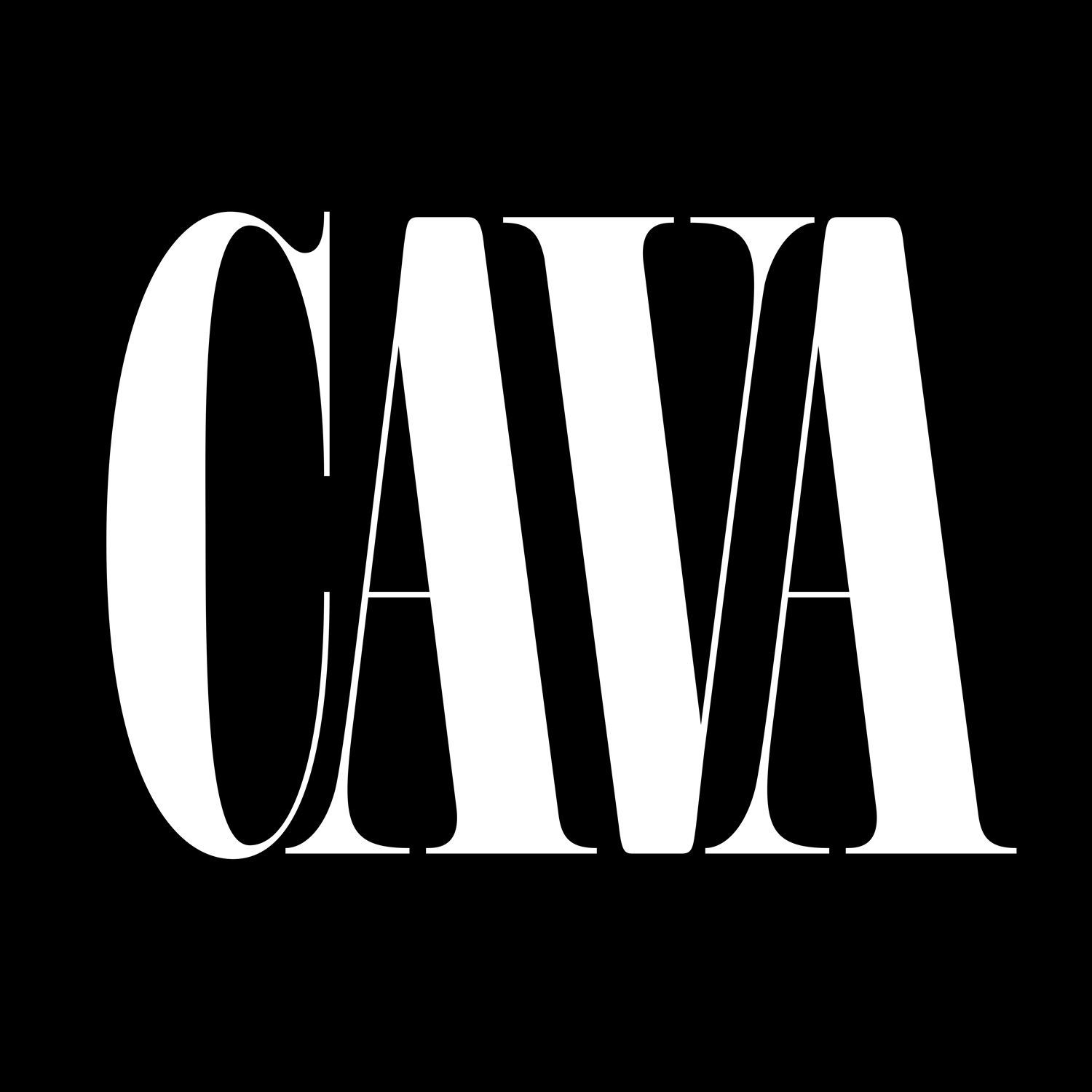 White stylized “CAVA” text on a black background