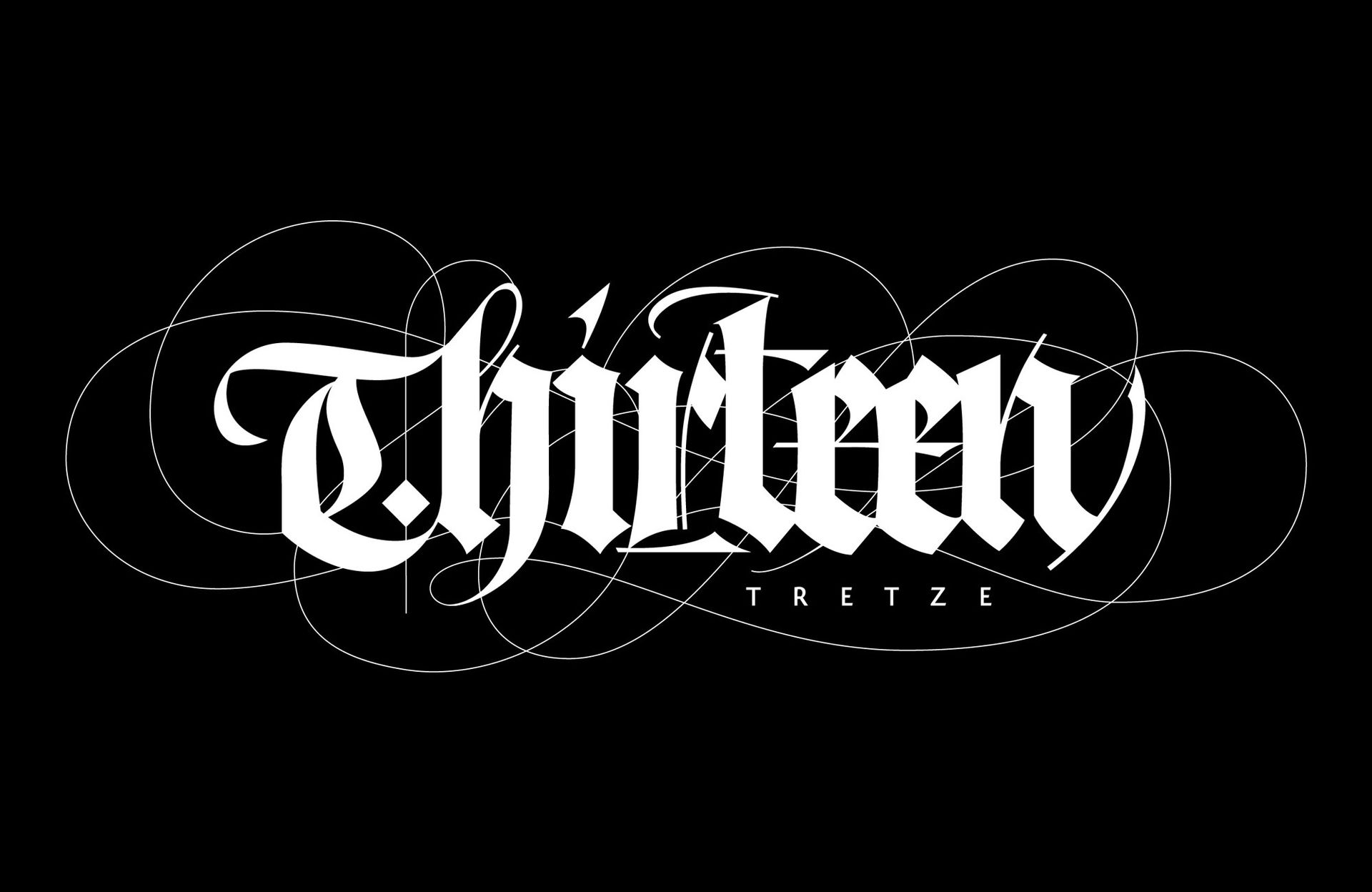 A white, gothic-style logo reads