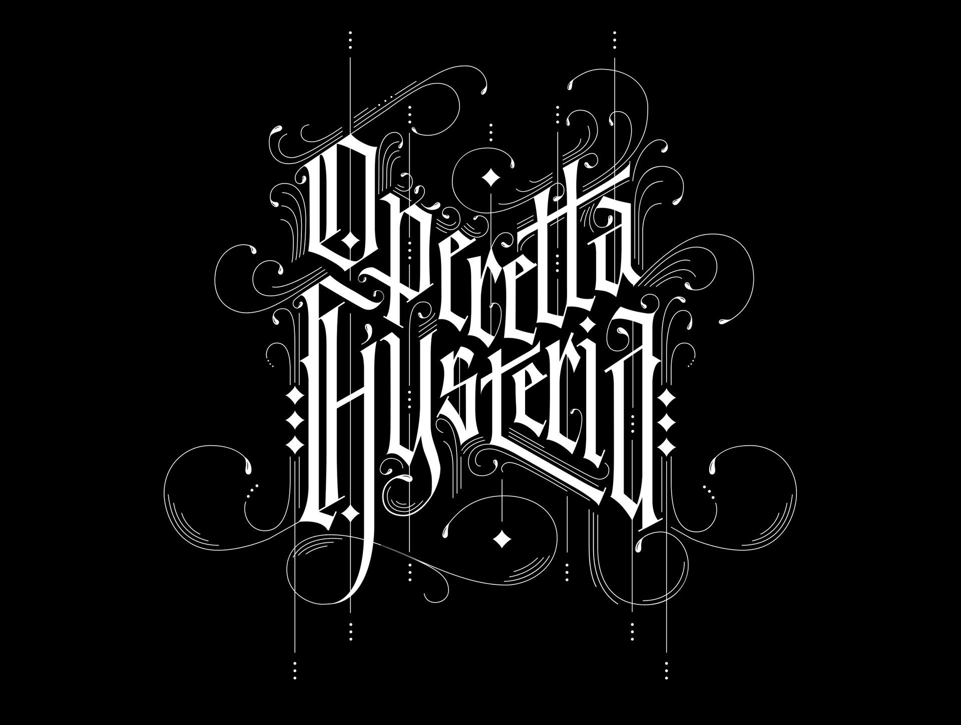 White gothic-style text logo on a black background with decorative flourishes.