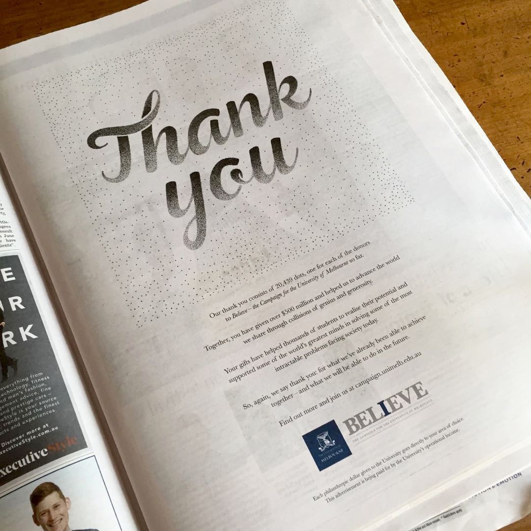 A newspaper advertisement featuring the words