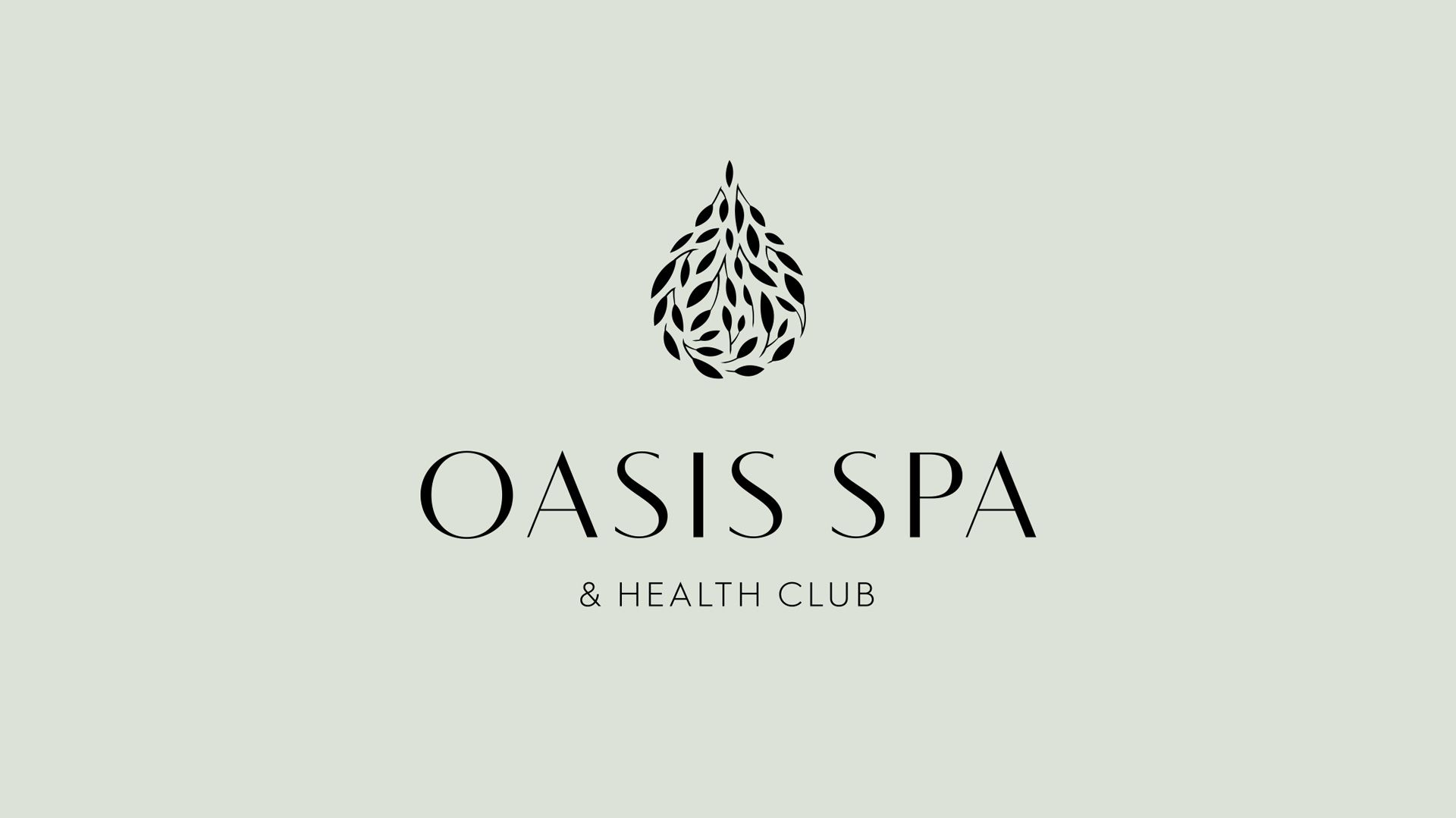 Oasis Spa & Health Club logo on a light beige background, with a stylized leaf icon above the text