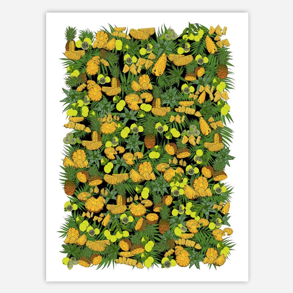 Hand-drawn pencil sketch of citrus fruits and leaves, including a sliced orange or grapefruit.