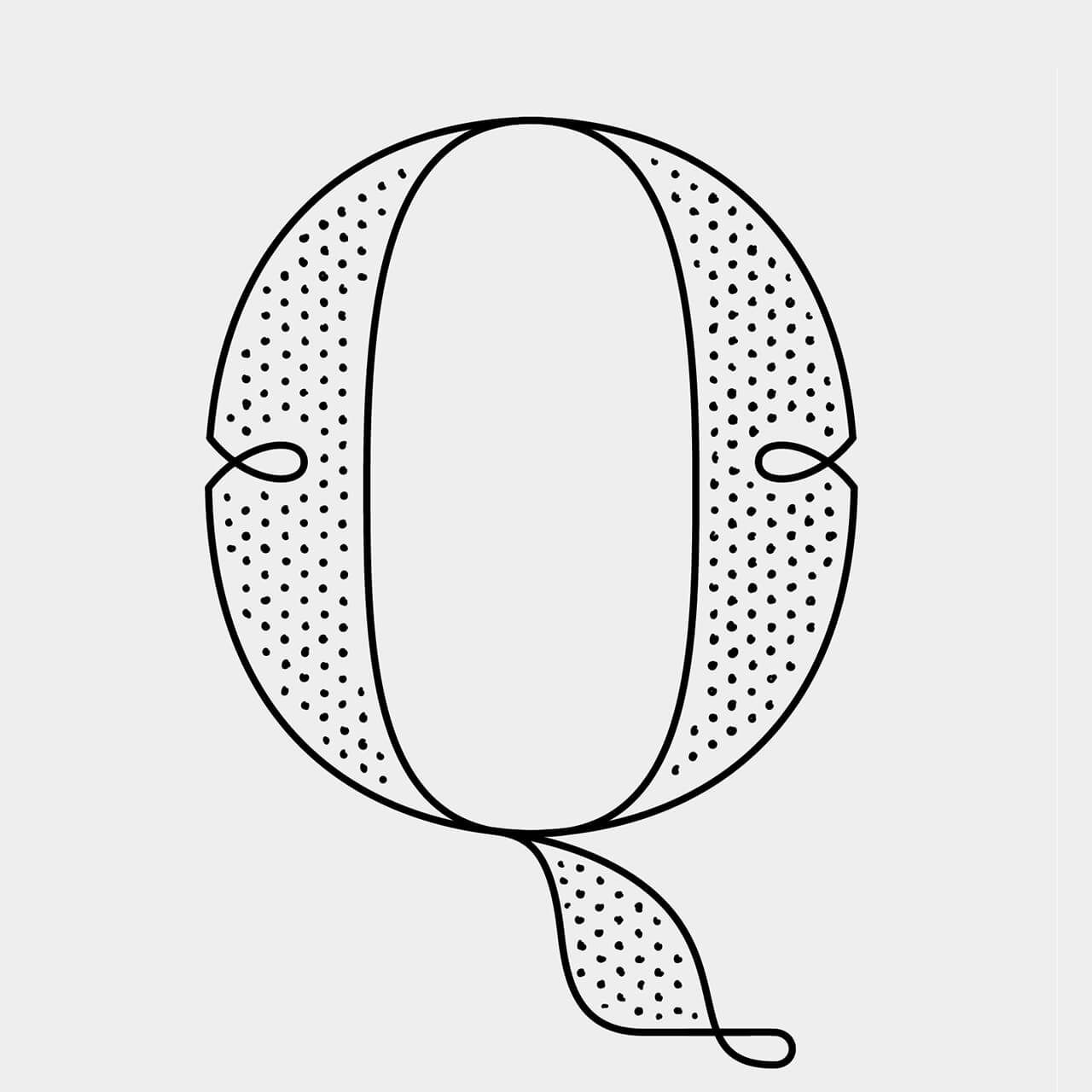 Green Fairy Font. Stylized dotted balloon or mask with a long ribbon-like tail, outlined in black and white.