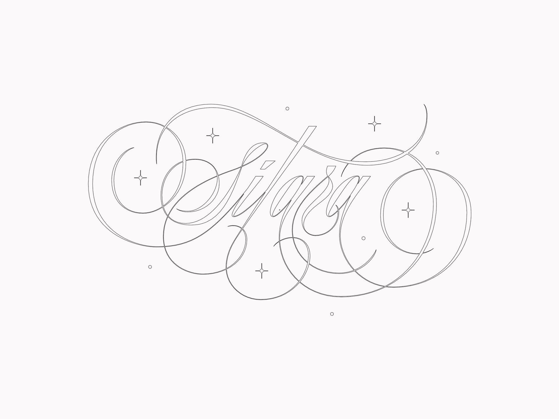 Elegant cursive “Sitara” in light gray, surrounded by decorative swirls and sparkles on a white background