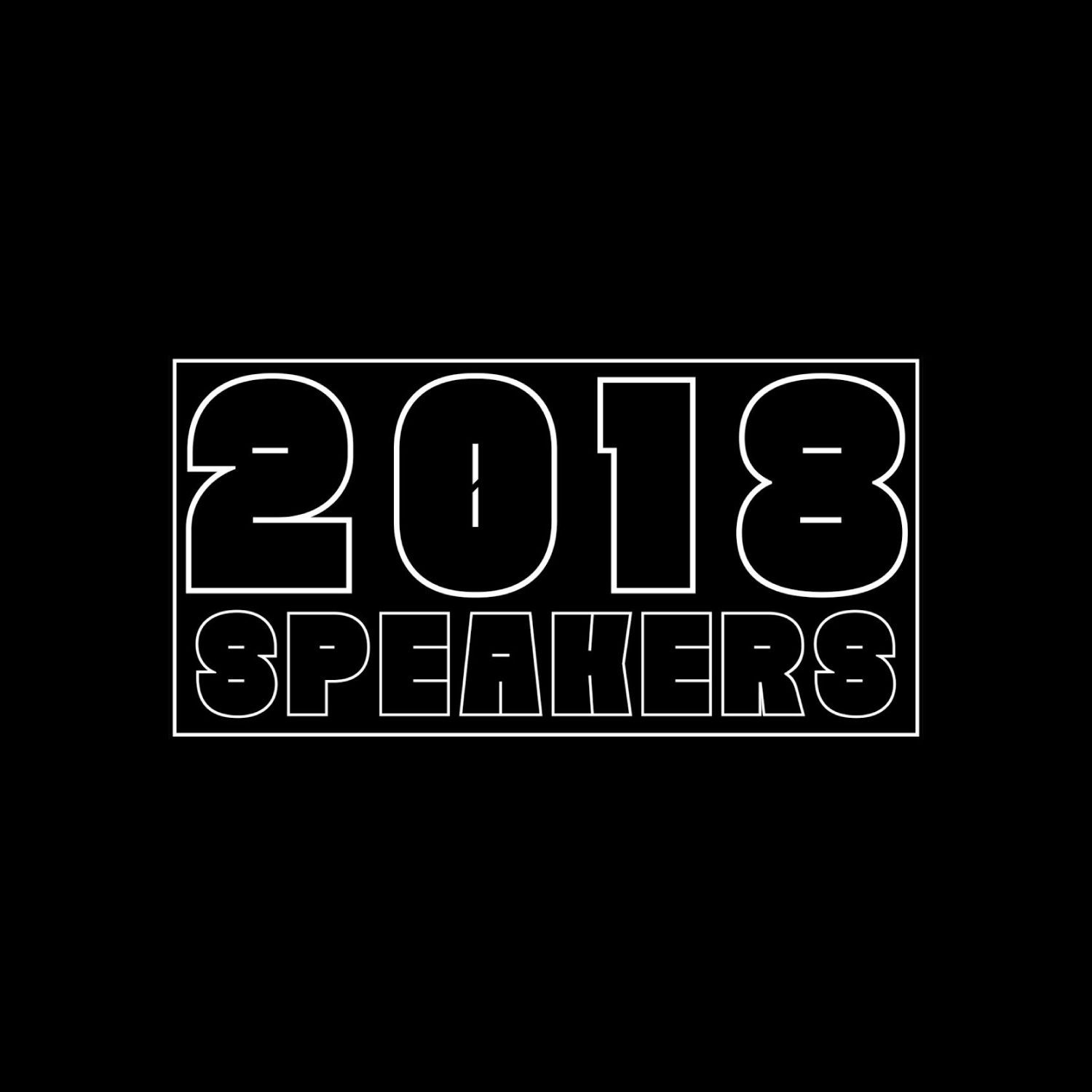 Black-and-white “Type Conferences 2018 SPEAKERS” text logo on a black background