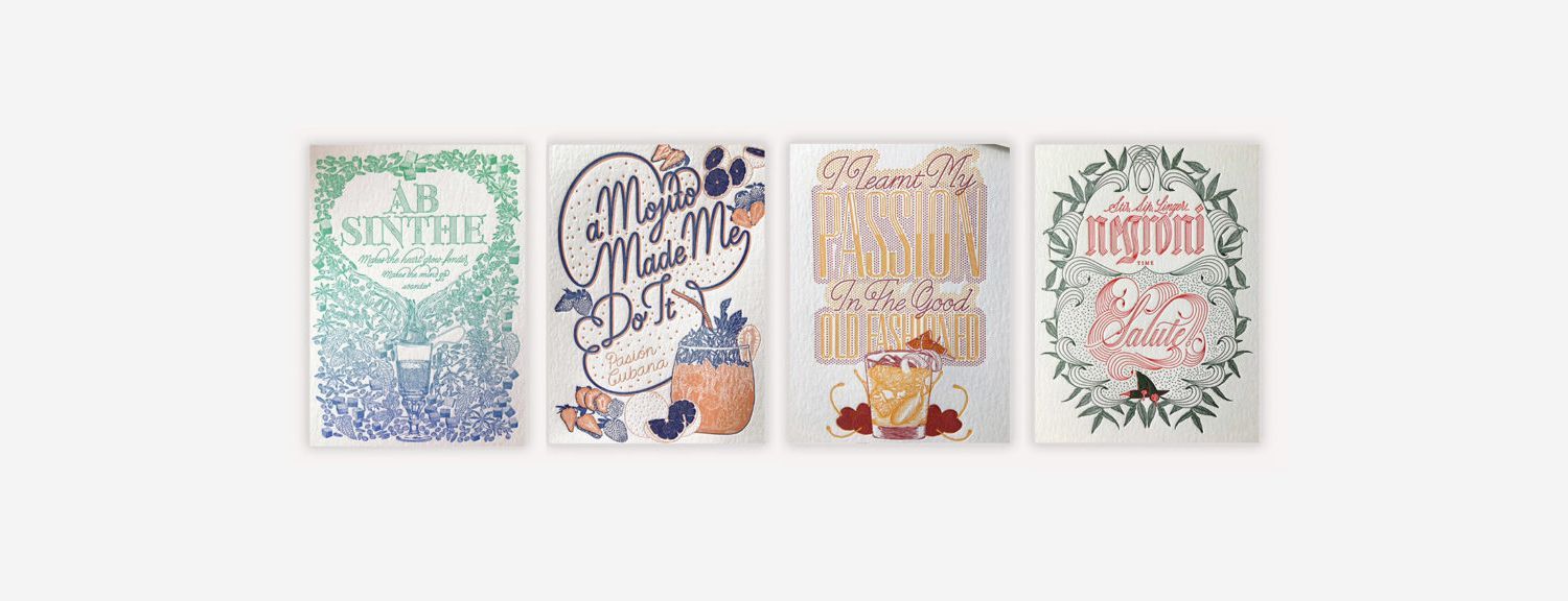 Four decorative floral quote cards in pastel green, blue, tan, and pink arranged in a row