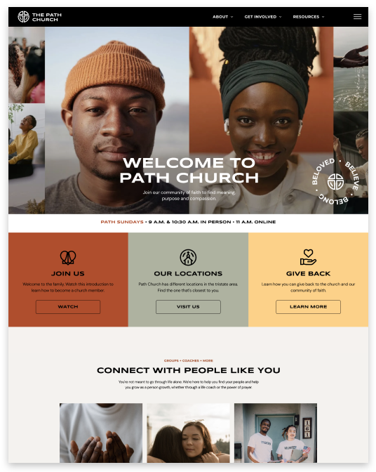 A screenshot of the website for path church
