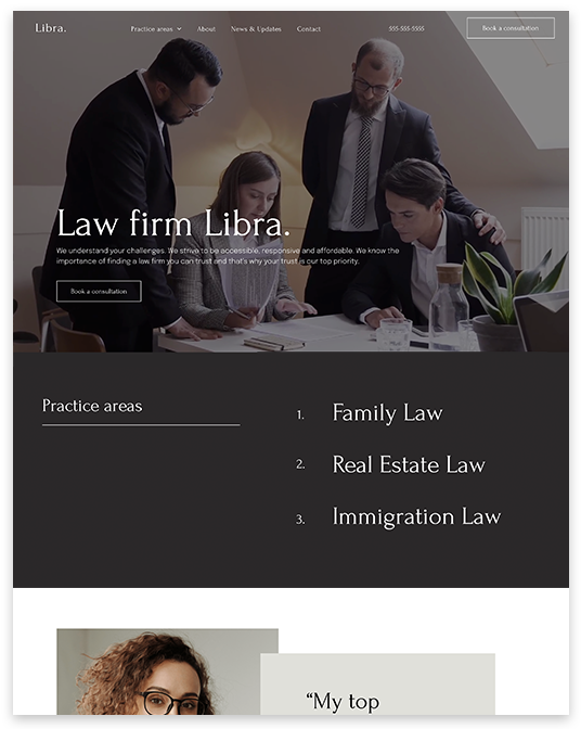 A screenshot of a website for a law firm called law firm libra.