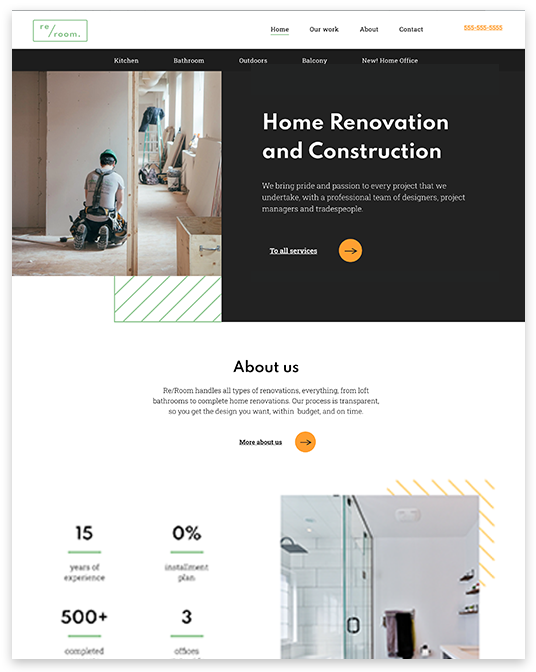 A screenshot of a home renovation and construction website.
