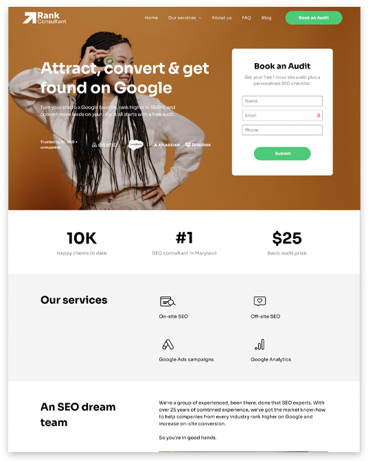 Seo consultant landing page