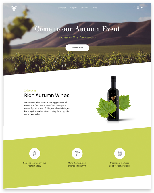 Winery landing page