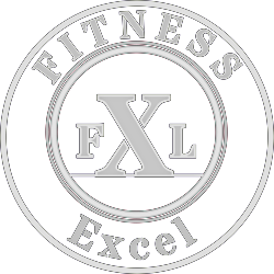 Fitness Excel logo: gray circle with "FITNESS" above, "Excel" below, and "FXL" in the center.