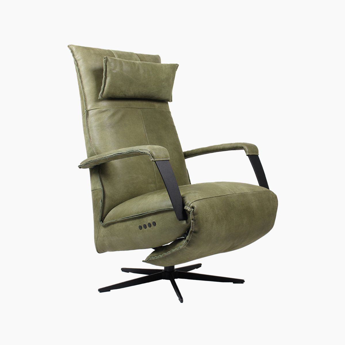 Chill-line Deliza relaxfauteuil in groen leer, biedt luxe comfort en een stijlvol modern ontwerp.
