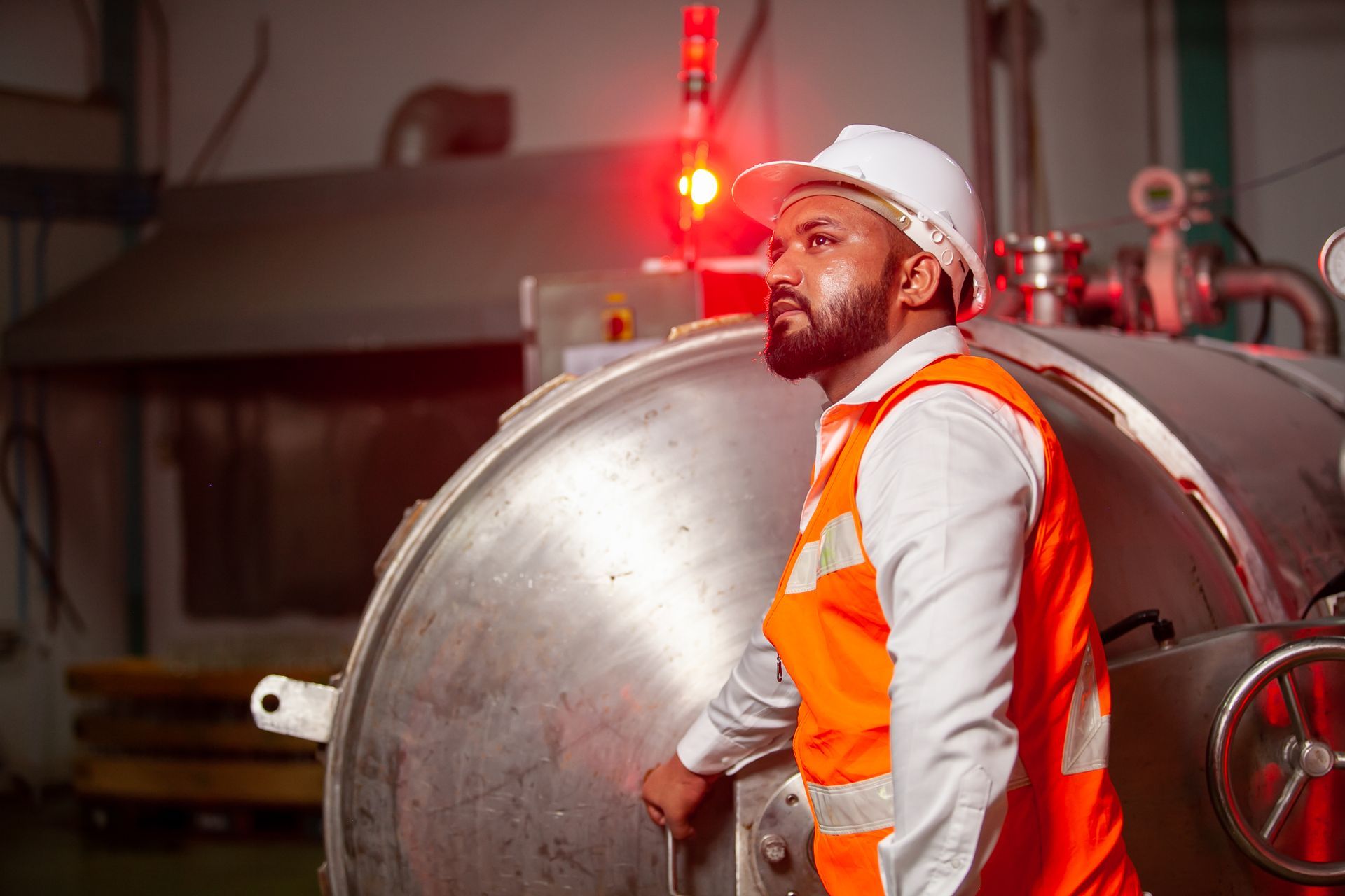 industrial boiler being serviced