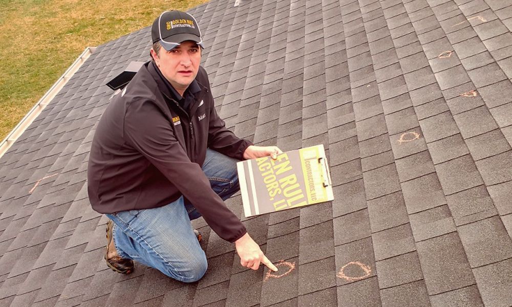 example of hail damage on a roof