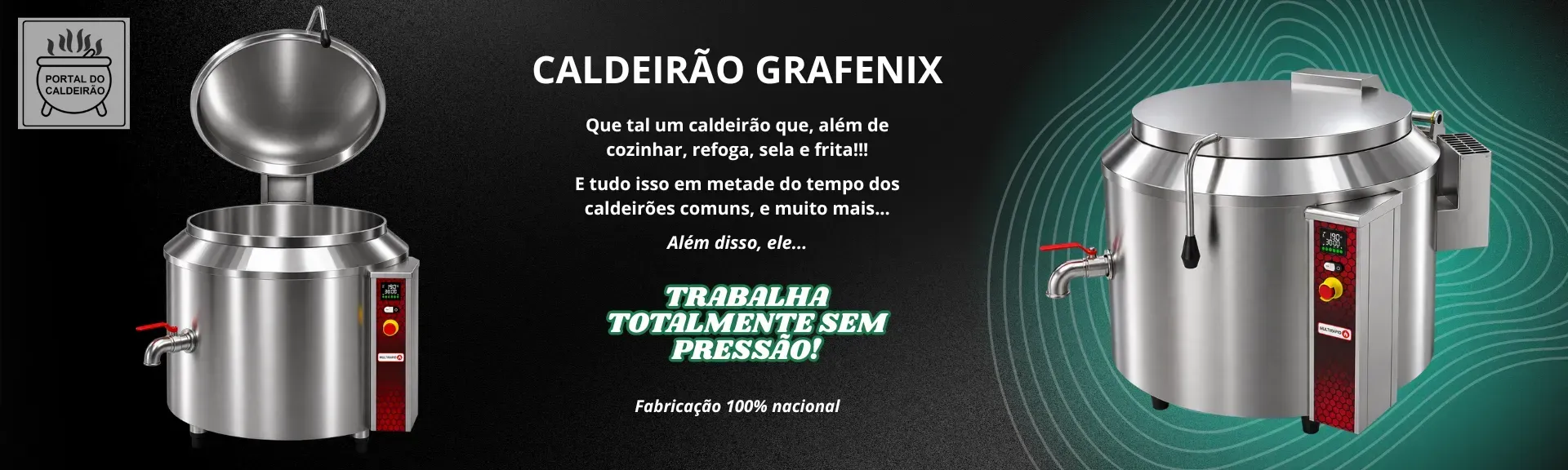 Banner com imagens de caldeirões fluído térmico em aço inox