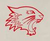 Red outline of a snarling wildcat head logo on a light background