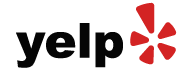 A yelp logo with a red star on a white background.