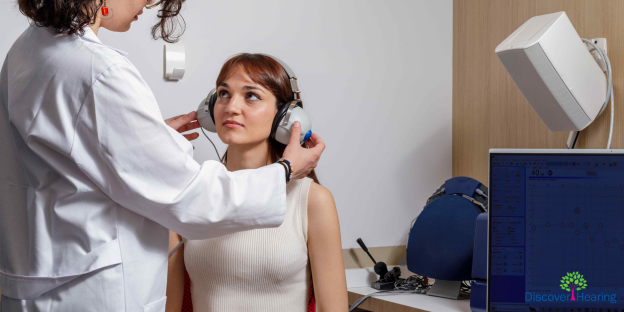 woman receiving a baseline hearing evaluation