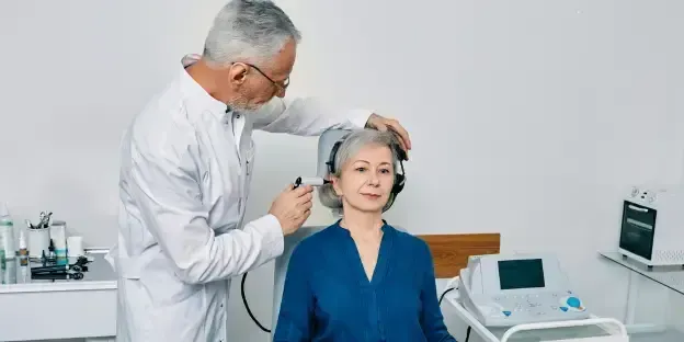 woman receiving hearing test and st. albert hearing clinic